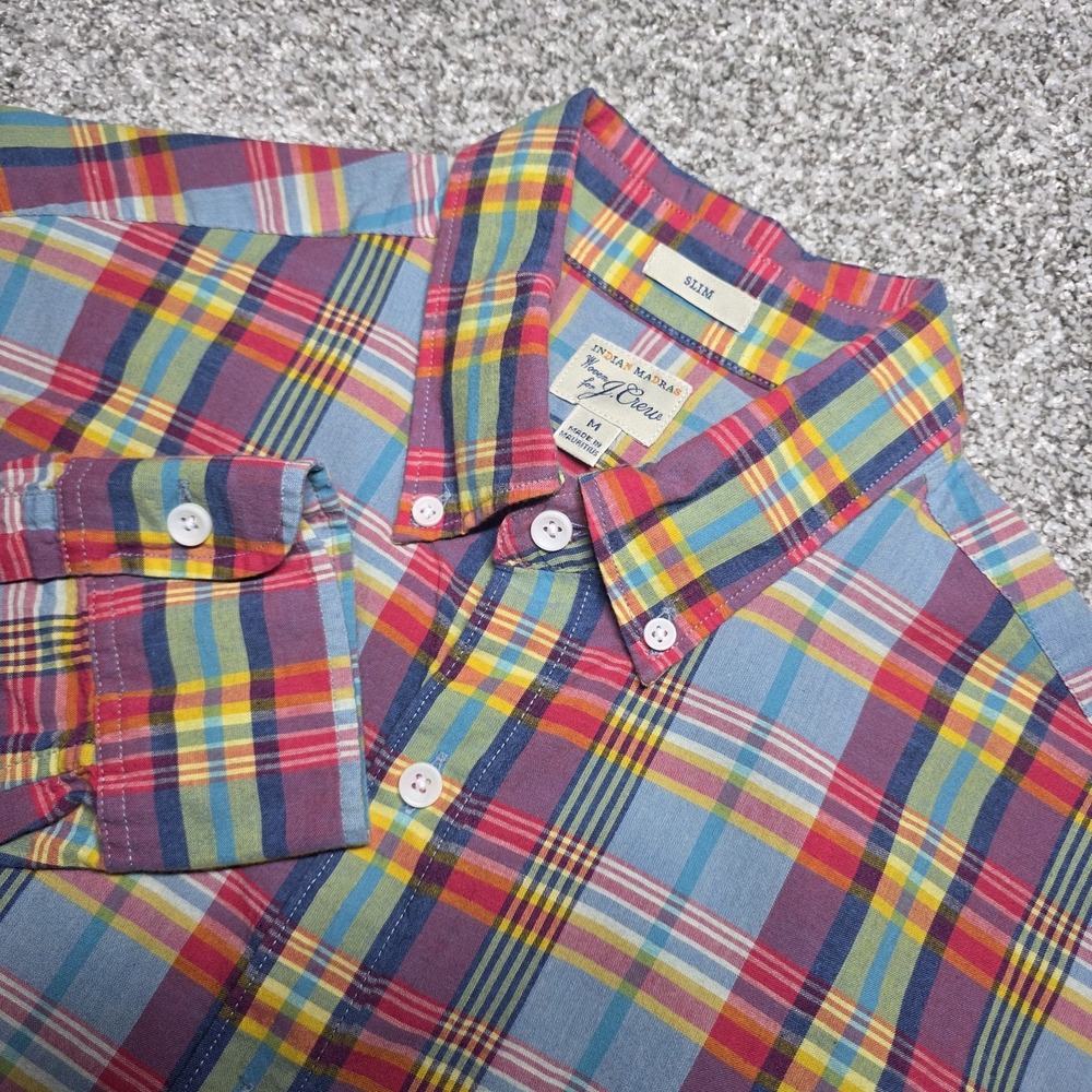 J Crew Shirt Men's Medium Indian Madras Plaid Slim Fit Long Sleeve Button Down